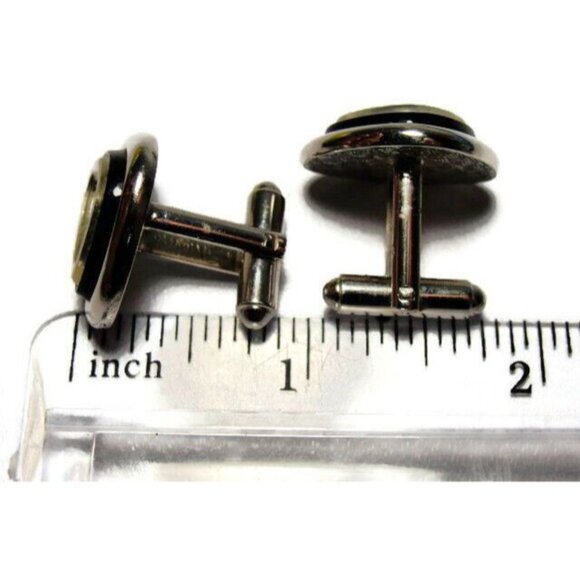 Signed Shields Triangle Black Silver Tone Cufflinks Tux Shirt Dress Suit Vintage - Picture 9 of 10